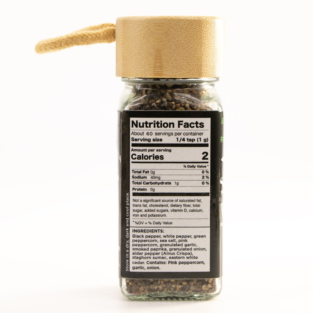 Back view of Boreal Pepper Mix jar showing nutrition facts label