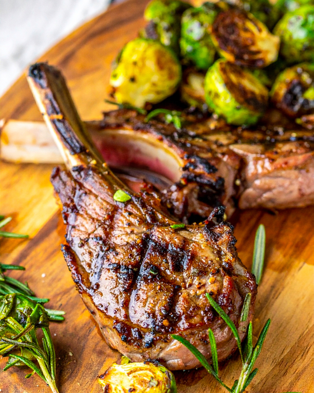 Paleo Grilled Lamb Chops with Rosemary and Roasted Brussels Sprout