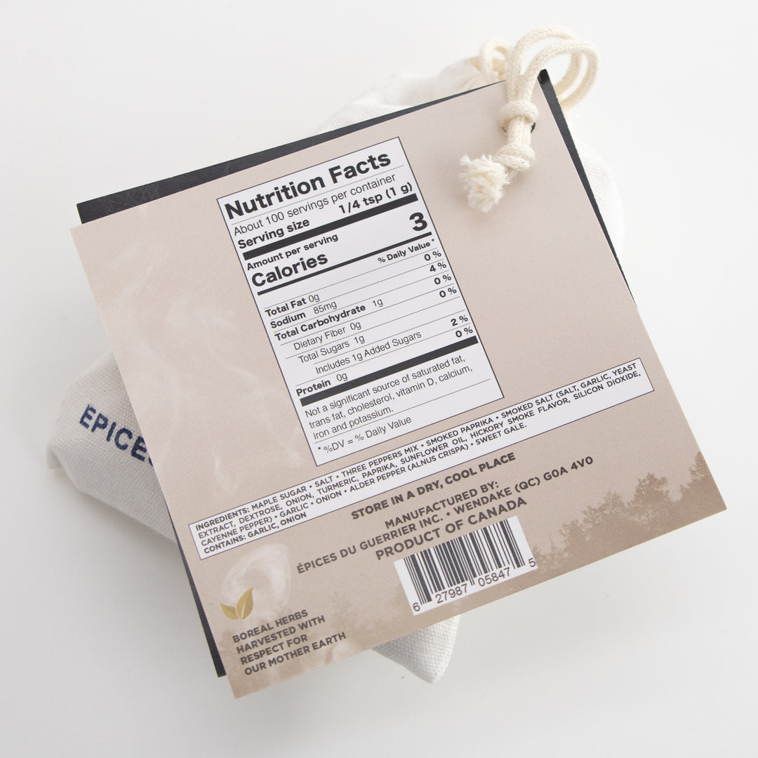 Back view of Traditional Blend seasoning pouch showing nutrition facts and packaging details