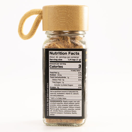 Back view of Traditional Blend seasoning jar showing nutrition facts label