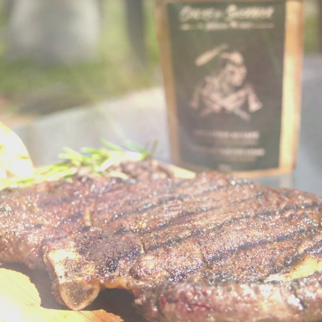 Video demonstration of Café Dry Rub seasoning rubbed onto steak, grilled over high heat, sliced, and served