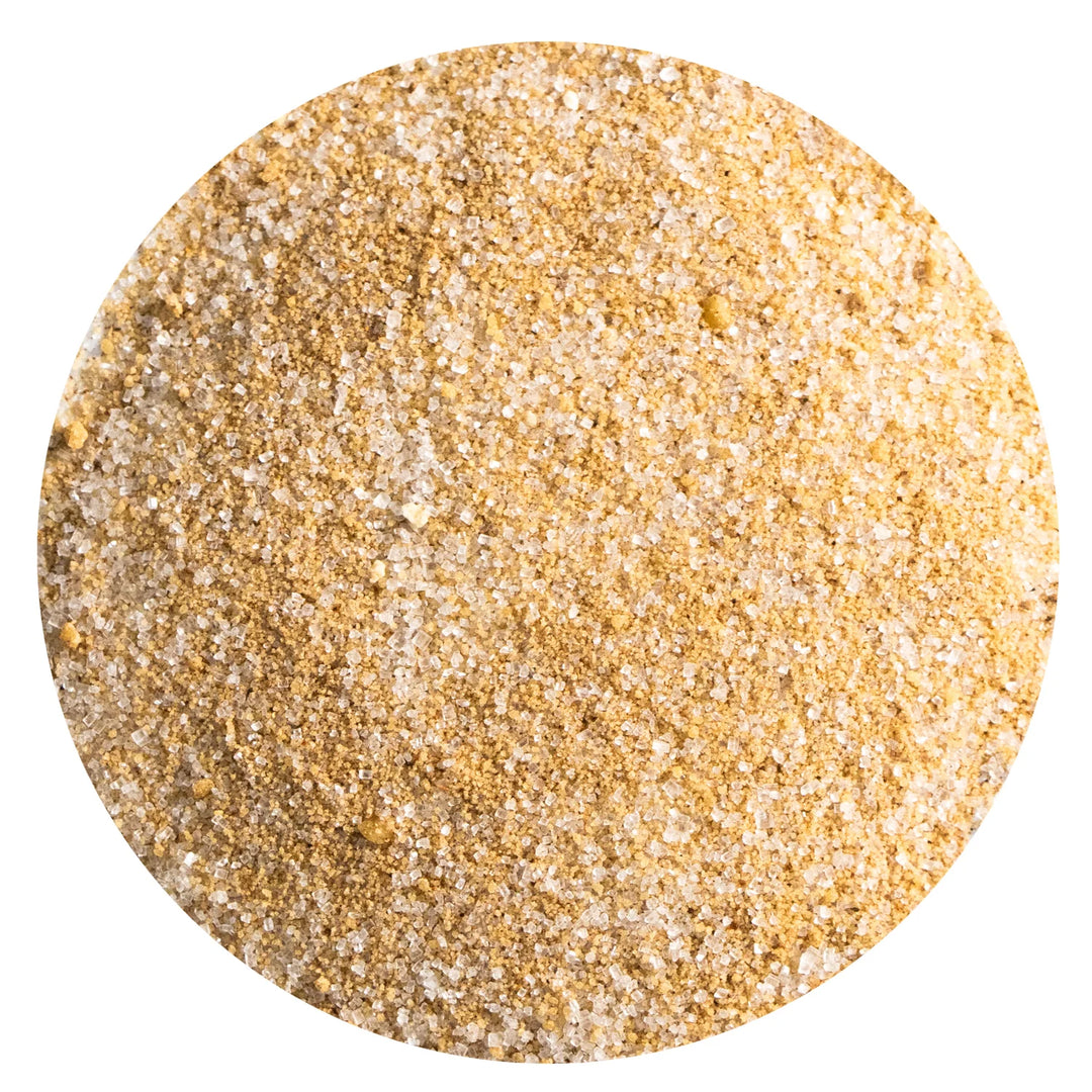 Round pumpkin spice powder on a white background