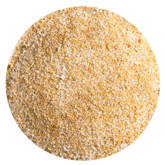 Round pumpkin spice powder on a white background